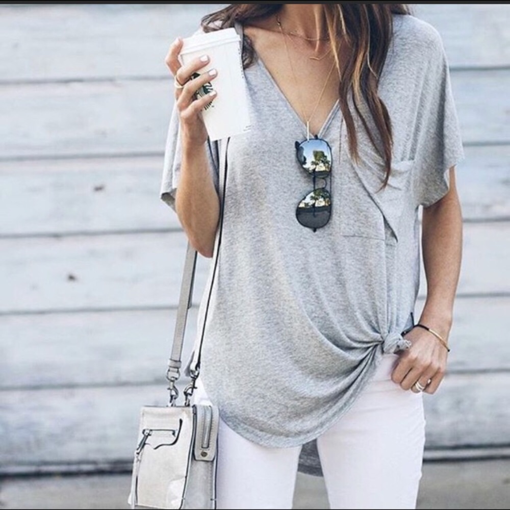 Free People Rising Sun Vneck T-shirt Grey